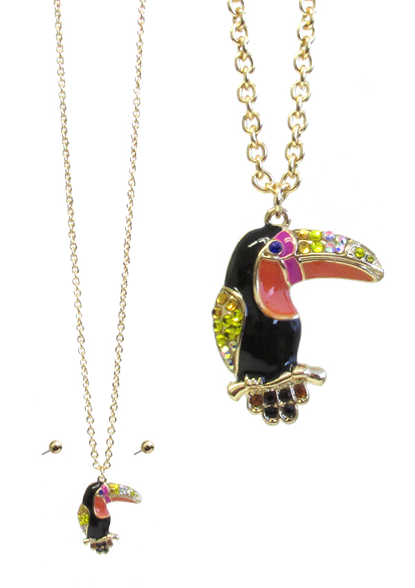 Tropical bird theme epoxy pendant necklace