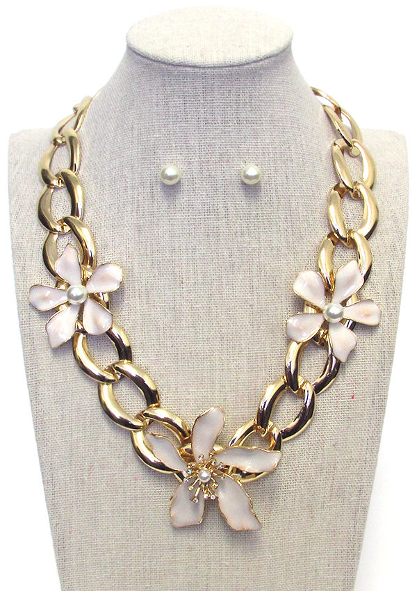 Epoxy flower chunky chain necklace