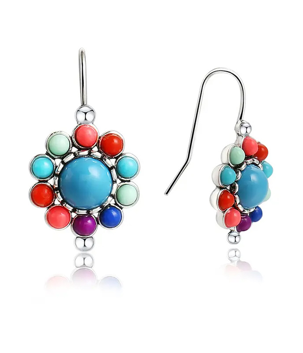 Retro gem flower earring