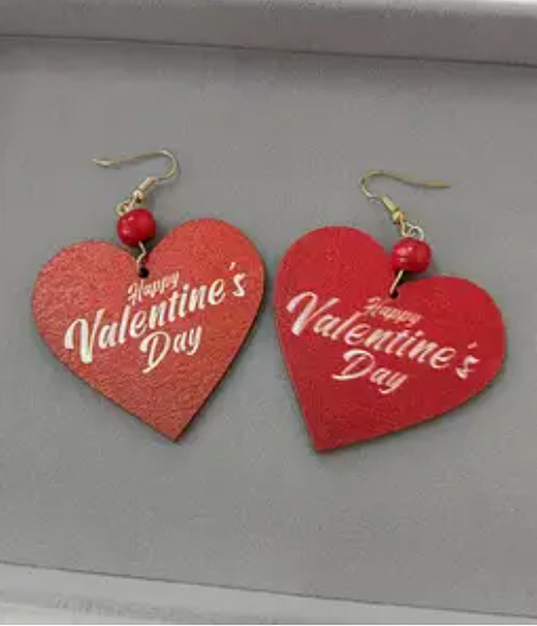 Valentine theme heart wood earring
