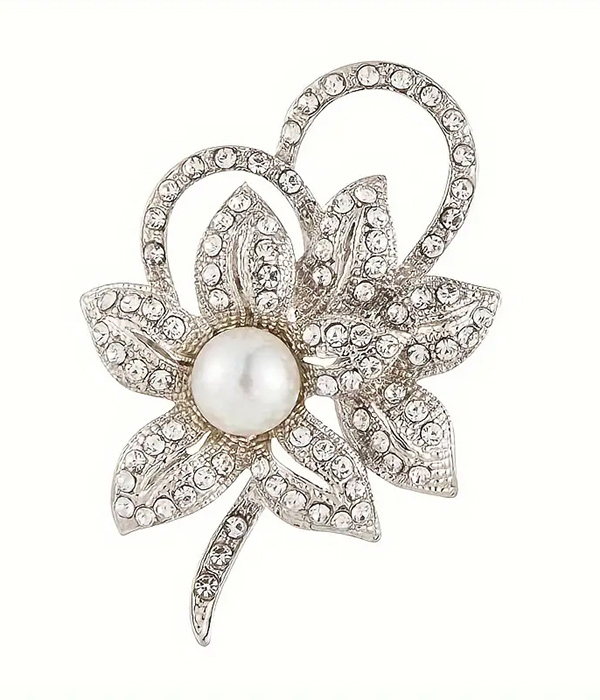 Pearl center flower brooch