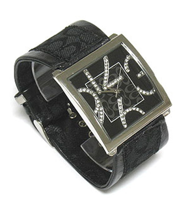 Designer pattern inspired dial and leather band watch