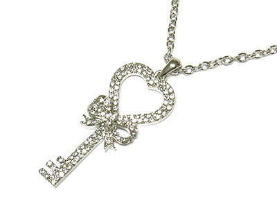 Crystal ribbon tied key necklace