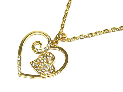 Crystal curved double heart necklace