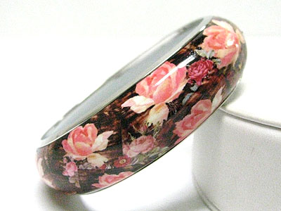 Flower tattoo picture metal round bangle 