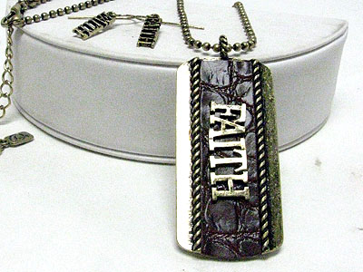 ANTIQUE LOOK LEATHER AND METAL FAITH DOG TAG NECKLACE SET