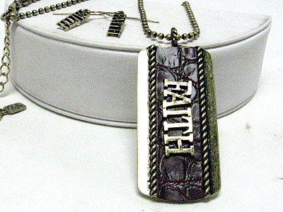 Antique look leather and metal faith dog tag necklace set