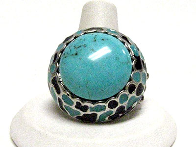 Puffy natural stone and metal epoxy adjustable ring