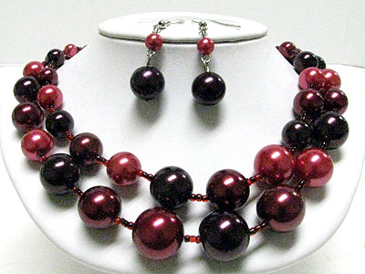Colored pearl double strand necklace earring set