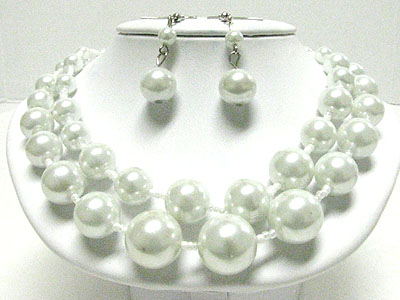 Colored pearl double strand necklace earring set