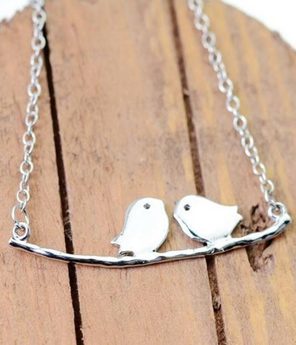 Etsy style double bird on branch necklace