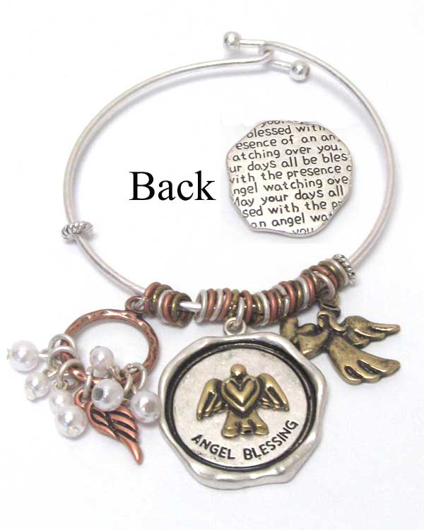 Dual face angel charm bible message charm bangle bracelet - angels blessing