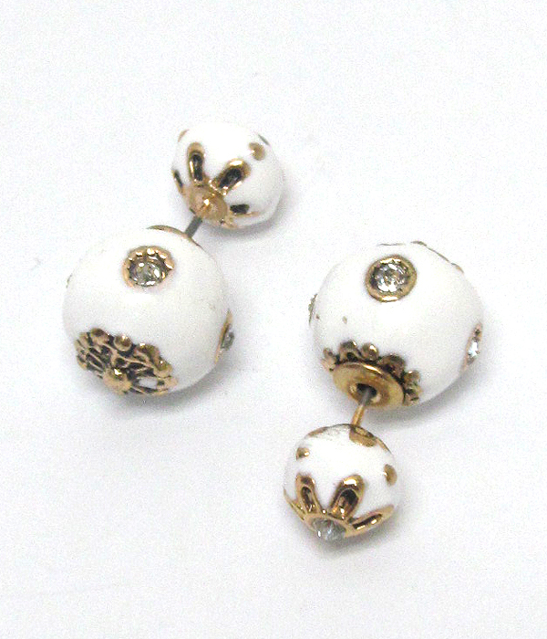 Double sided crystal stud metal epoxy earrings 