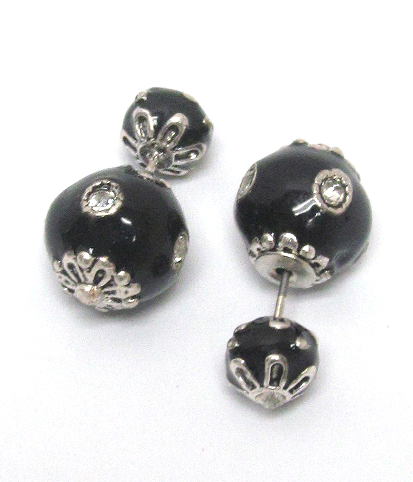 Double sided crystal stud metal epoxy earrings 