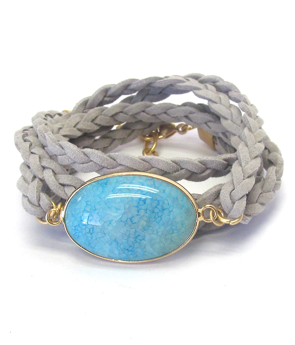 Genuine stone twist suede cord wrap bracelet