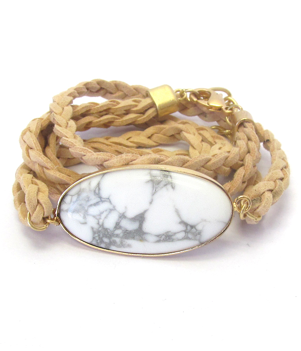 Genuine stone twist suede cord wrap bracelet