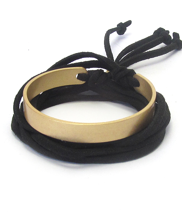 METAL BANGLE AND SUEDE CORD WRAP BRACELET