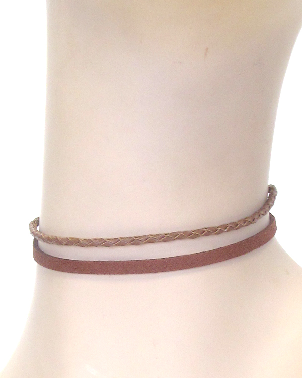 Double layer leatherette choker necklace