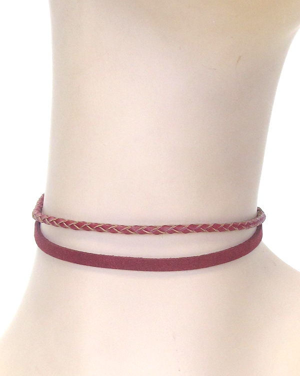 Double layer leatherette choker necklace