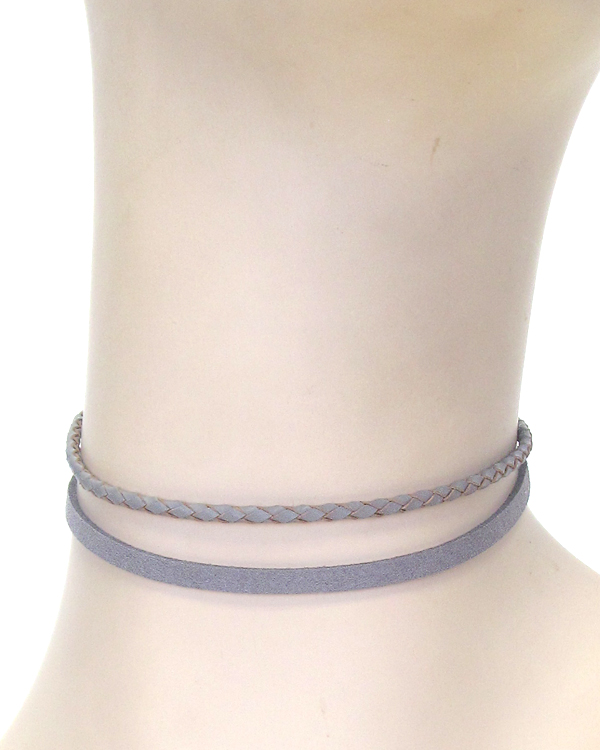 Double layer leatherette choker necklace