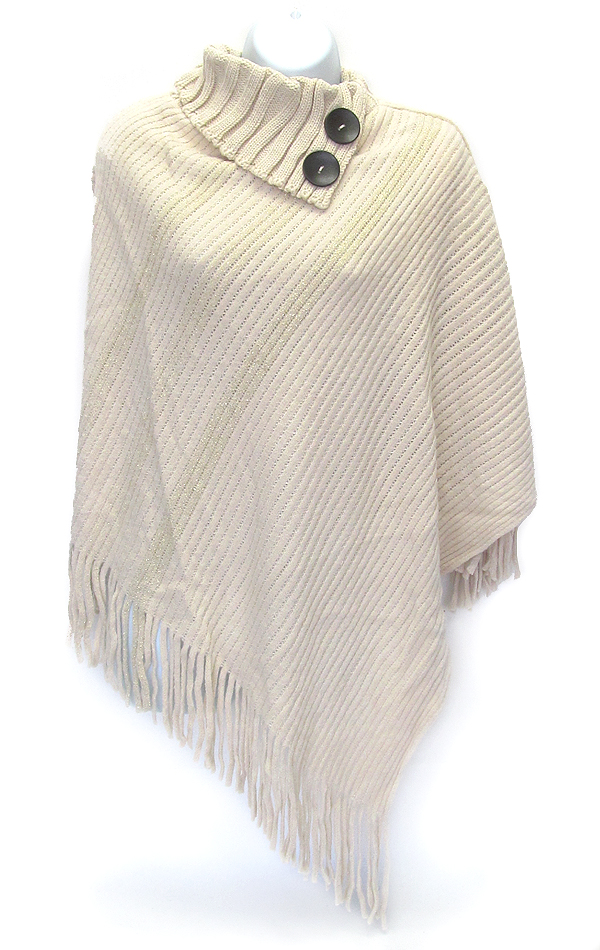 Turtleneck  tassel drop knit poncho - 12.7 oz
