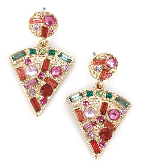 CRYSTAL DECO PIZZA SLICE EARRING