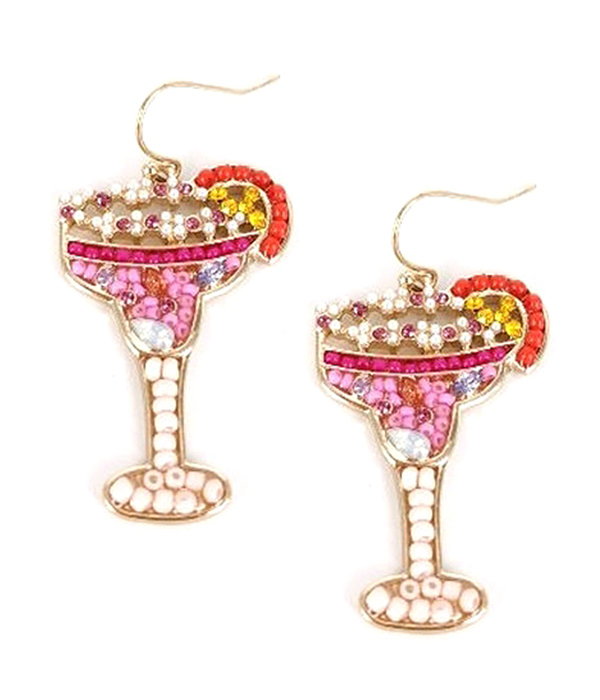 CRYSTAL AND SEEDBEAD DECO COCKTAIL GLASS EARRING