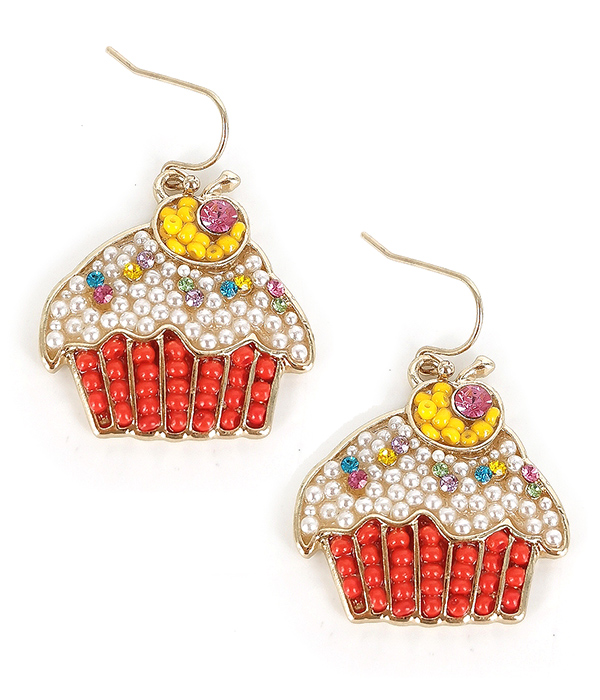 Crystal and pearl seedbead mix cup cake earring