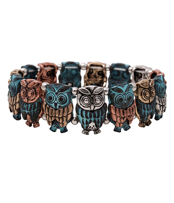 VINTAGE METAL STRETCH BRACELET - OWL