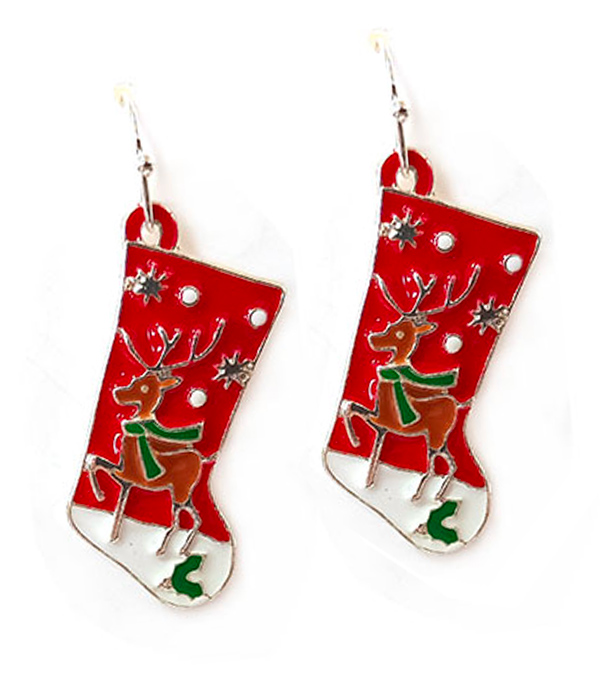 CHRISTMAS THEME EPOXY SOCKS EARRING - REINDEER