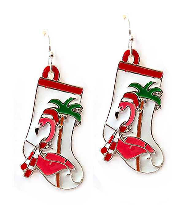 CHRISTMAS THEME EPOXY SOCKS EARRING - FLAMINGO