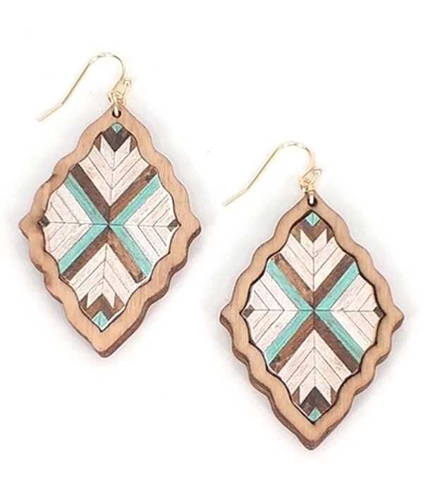 Aztec pattern wood earring -western