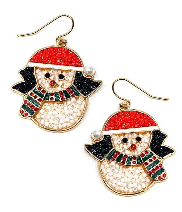 CRYSTAL AND SEEDBEAD PENGUIN EARRING