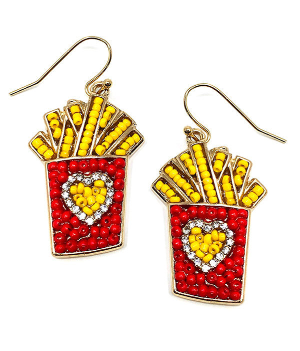 CRYSTAL AND SEEDBEAD FRENCH FRY EARRING
