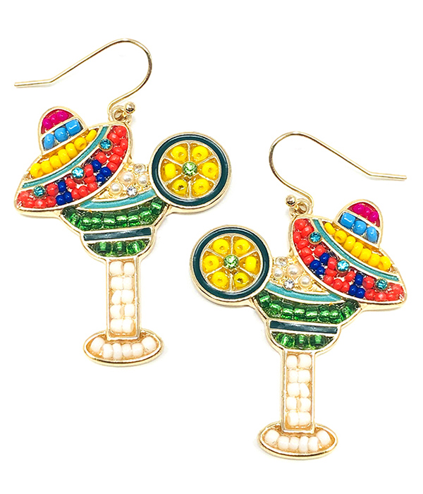 CRYSTAL AND SEEDBEAD SOMBRERO AND MARGARITA EARRING