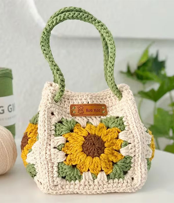 Handmade sunflower crochet bag