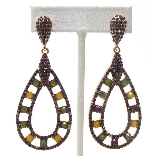 Multi crystal deco double teardrop earring