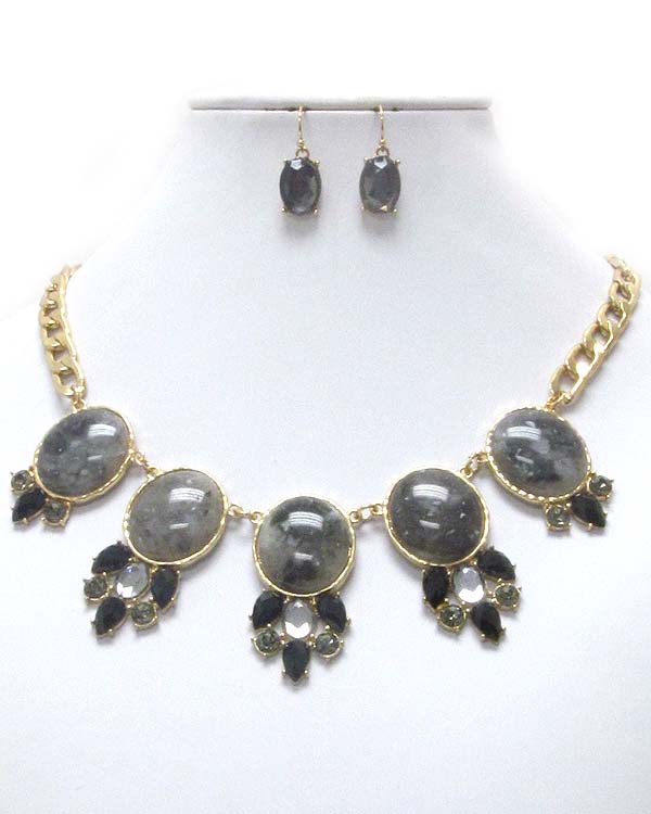 CRYSTAL AND NATURAL STONE LINK NECKLACE EARRING SET