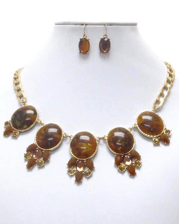 CRYSTAL AND NATURAL STONE LINK NECKLACE EARRING SET