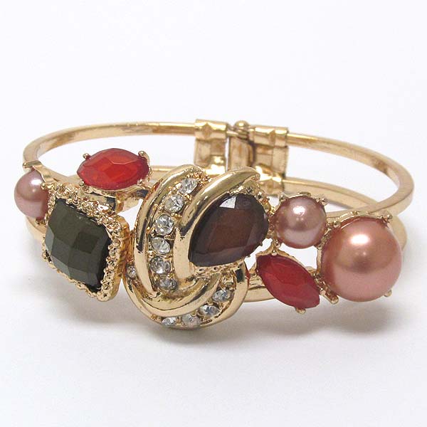 Crystal and pearl deco hinge bangle bracelet