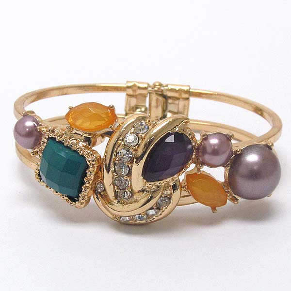 Crystal and pearl deco hinge bangle bracelet