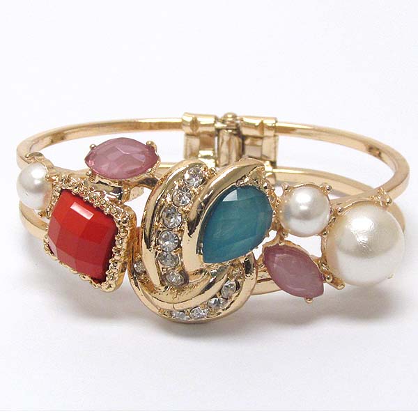 Crystal and pearl deco hinge bangle bracelet