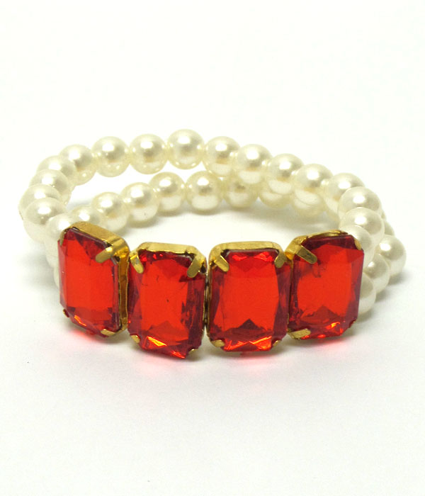 Two layer pearl and square stone bracelet 