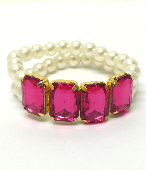 Two layer pearl and square stone bracelet 