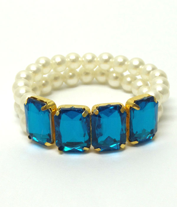 Two layer pearl and square stone bracelet 