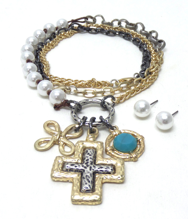 Dual function cross and metal wrap bracelet or necklace set 