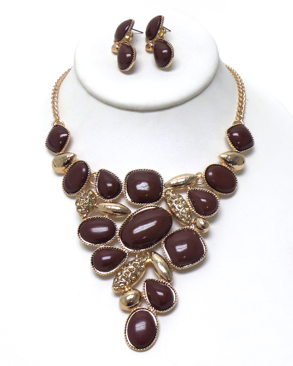 Teardrop shape metal linked necklace set 