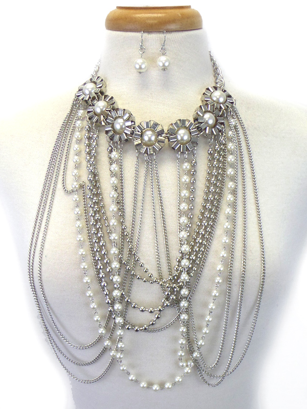 Pearls and chain necklace set