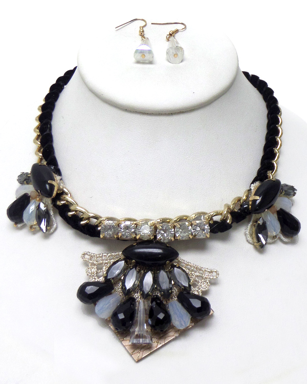 Lace with chain and beads necklace set 