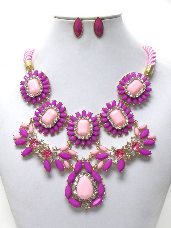 Thick twisted string with fowers drop neckace set